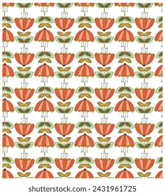 hand drawn pink floral seamless pattern in vintage rustic style, colored garden illustration on black background, hand painting print with abstract flowers, leaves and plants, design texture.
