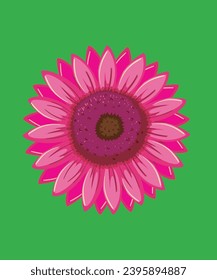 Hand drawn pink flower on green background cute flower