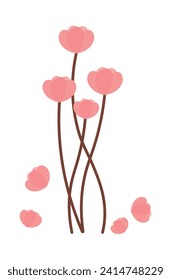 Hand drawn Pink Flower Plant for Spring Background and Banner Element Decoration Isolated on White Background