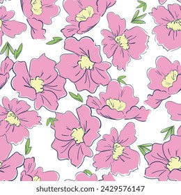 Hand gezeichnet rosa Blumen Hintergrund nahtlose Muster Vektor-Illustration