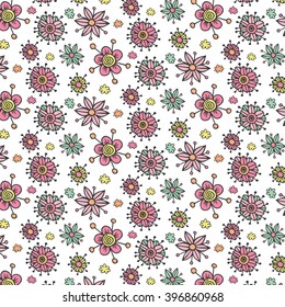 Hand drawn pink flowers pattern