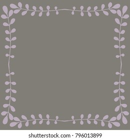 Hand drawn pink foliage frame invitation/thank you/event vector card template on a gray background 