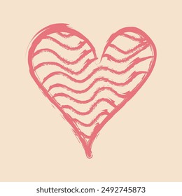 Hand drawn pink grunge heart isolated on beige background, vector love symbol. Decorative amour element