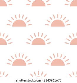 Hand Drawn pink half sun doodle object isolated white background is in Seamless pattern    vector illustration
