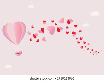 Hand drawn of pink heart balloon flying on the sky .Vector illustration.