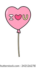 Hand drawn pink heart balloon with I love you lettering vector illustration