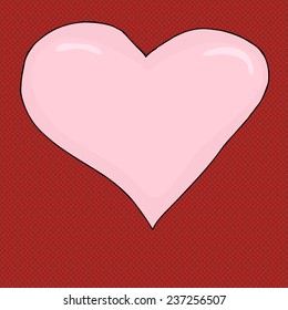 Hand drawn pink heart over halftone red background