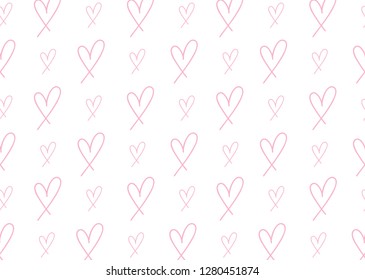 Hand drawn pink heart pattern. Vector heart pattern