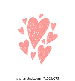 Hand drawn pink hearts. Baby vector element