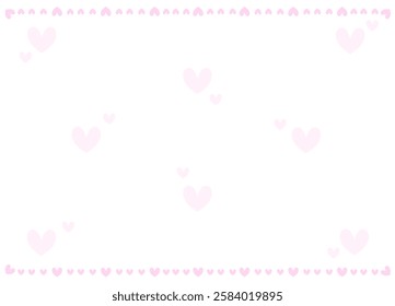 Hand drawn pink hearts border and frame on white background.