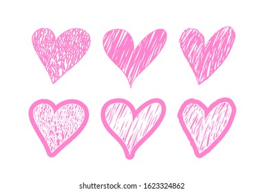 Hand drawn pink hearts. Vector design elements for Valentine's day and decoration. Set of heart clipart objects.