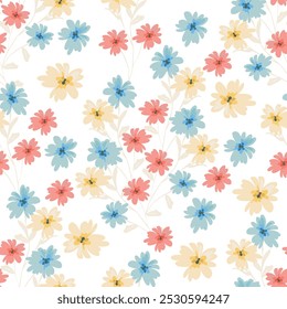 Hand drawn pink hibiscus flower with blue tropical leaf seamless pattern design for summer holidays background.