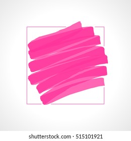 Hand drawn pink highlighter stripes. Marker strokes background template. Optimized for one click color changes. Transparent colors EPS10 vector illustration.
