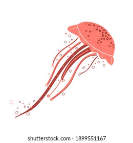 Hand drawn pink jellyfish isolated on a white background. Vector Illustration for poster, fabric, print, textile, wrappert. Sea. Ocean