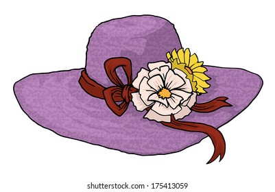 Hand drawn pink lady hat with flowers, vector illustration