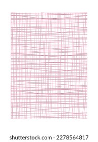 Hand drawn pink line art. Freehand grid vector outline texture. Female interior poster. Abstract threads vector background