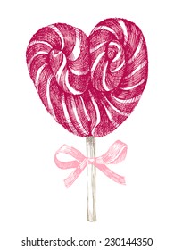 hand drawn pink lollipop heart