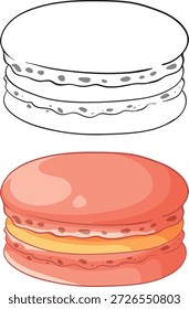 Dibujado a mano Ilustración vectorial de macaron rosa incluyendo una versión de arte de línea en blanco y negro