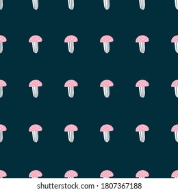 hand drawn Pink and navy blue seamless repeat cute doodle mushroom vector seamless pattern 