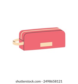 Hand drawn pink pencil case. Back to school, college, education concept. Isolated vector illustration