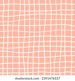 Hand Drawn pink plaid with simple Vector Pattern. Doodle Cottagecore Checks with Homestead Farmhouse Print wallpaper. Pastel Summer Graphic Background