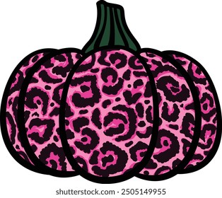 Hand drawn pink pumpkin with cheetah texture background. Vector illustration.