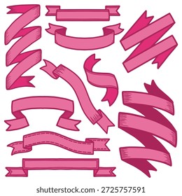 Handgezeichnete rosa Band Banner und Scroll-Sammlung. Vektorelemente für das Design der Einladungskarte, speichern Sie das Datum, Geburtstagskarte, Scrapbook und Design