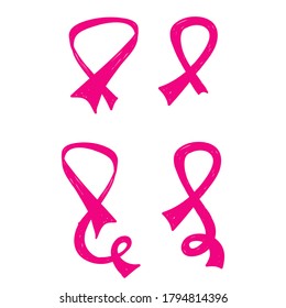 hand drawn pink ribbon symbol for breast awareness cancer vector icon doodle