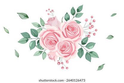 Hand drawn pink rose bouquet illustration design. Pink rose illustration material.