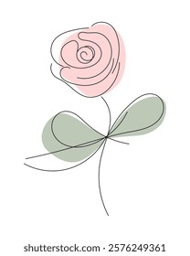 Hand drawn pink rose flower. Natural, blossom, plant concepts. outlined decorative aesthetic design isolated illustration.