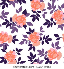 Hand drawn pink roses, vector seamless pattern. Background for web pages, wedding, save the date invitations and cards, fabric texture.