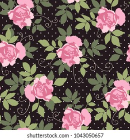 Hand drawn pink roses, vector seamless pattern. Background for web pages, wedding, save the date invitations and cards, fabric texture.