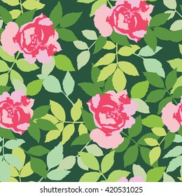 Hand drawn pink roses, vector seamless pattern. Background for web pages, wedding, save the date invitations and cards, fabric texture.