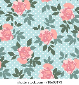 Hand drawn pink roses, vector seamless pattern. Background for web pages, wedding, save the date invitations and cards, fabric texture.