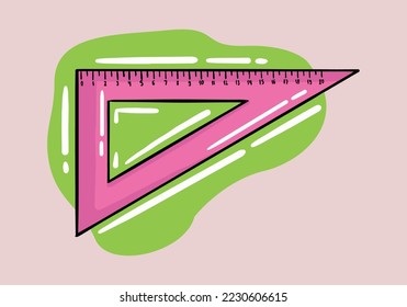Vector de contorno relleno del icono de triángulo de la regla dibujado a mano. aislado en segundo plano. Estilo de caricatura.