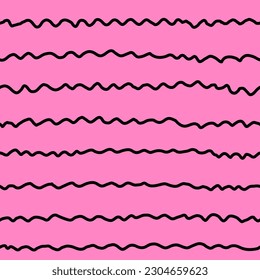 Patrón sin soldadura rosa dibujado a mano. El estilo de los años 90 es el fondo ondulado y moderno. Textura a mano alzada. Ilustración del vector