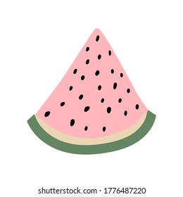 Pieza rosada dibujada a mano de sandía. Huella de sandía Doodle. Elemento frutal de diseño de verano aislado en un fondo blanco. Ilustración de material vectorial	