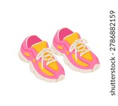 Hand drawn pink sneakers pair, trendy summer sport shoes, athletic footwear, running trainer, active lifestyle fashion vector illustration