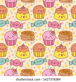 Hand drawn pink Valentine's Day romantic seamless pattern with cute cups, mugs, hearts, coffee, cocoa and more. Vector illustration background in pink and white colors