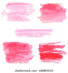 Hand drawn pink watercolor banners set. Grunge brush paint abstract texture. Rough paper hand painted vector. Can be used for headline, logo and sale banners design.