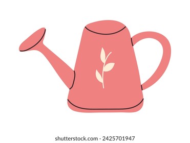 Lata de riego rosa dibujada a mano aislada sobre fondo transparente. Doodle Herramienta de jardinería para flores de cuidado. Diseño vectorial minimalista para carteles de decoración, banners.