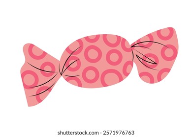 Hand drawn pink wrapped candy, isolated vector illustration in flat design