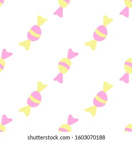 Hand drawn pink and yellow candy isolated on white. Seamless pattern. Vector