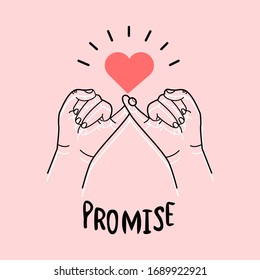 hand drawn pinky promise on pink background