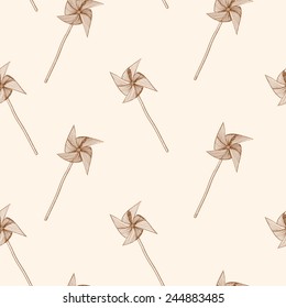 Hand Drawn Pinwheel Pattern. Seamless Vector Background