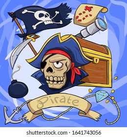 Hand drawn pirate artwork in cartoon style