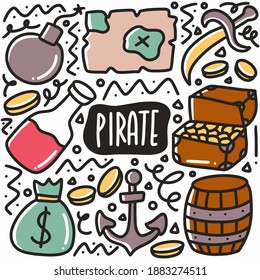 hand drawn pirate doodle set with icons and design elements
