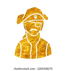 Hand drawn pirate icons in gold foil texture vector illustration