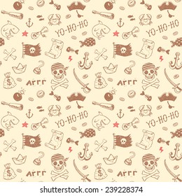 Hand Drawn Pirate Seamless Background. Vector Pattern.