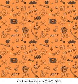 Hand drawn pirate seamless background. Vector pattern.